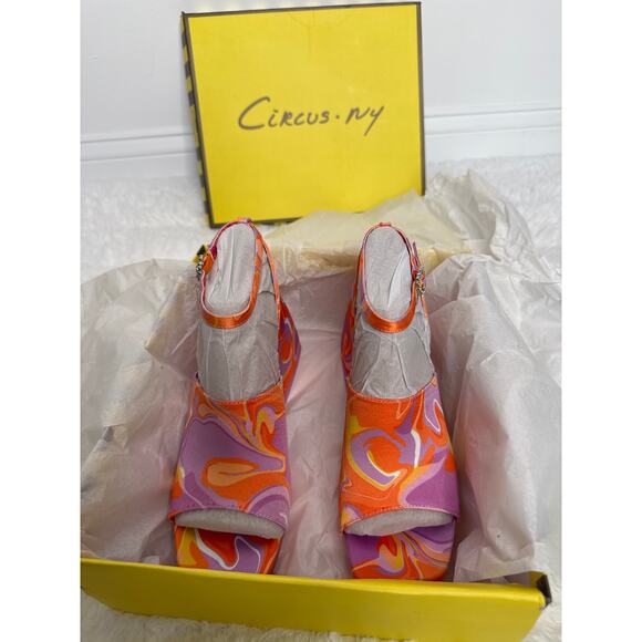 NWT Circus NY Sam Edelman Miranda Jewel Orange Multi Platform Heels 8.5 - Picture 2 of 15